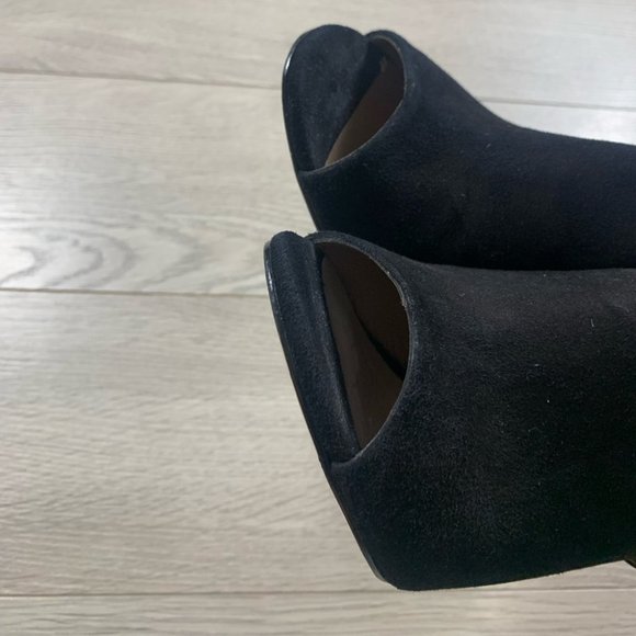 REISS Rena Black Suede Peep Toe Ankle Strap Heels - Picture 9 of 13